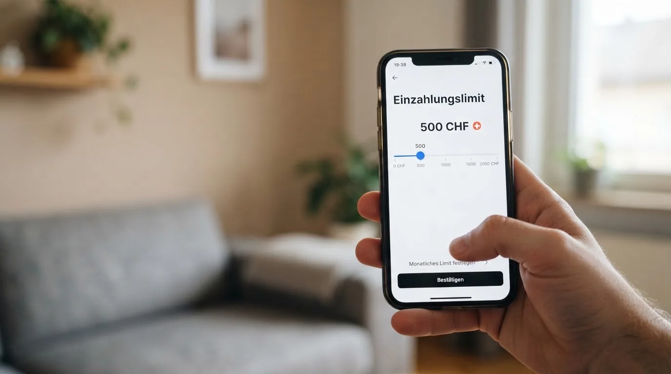 Hand hält ein Smartphone mit einem Formular zur Einzahlungsgrenze, ruhige Stimmung — beste online casino ausland