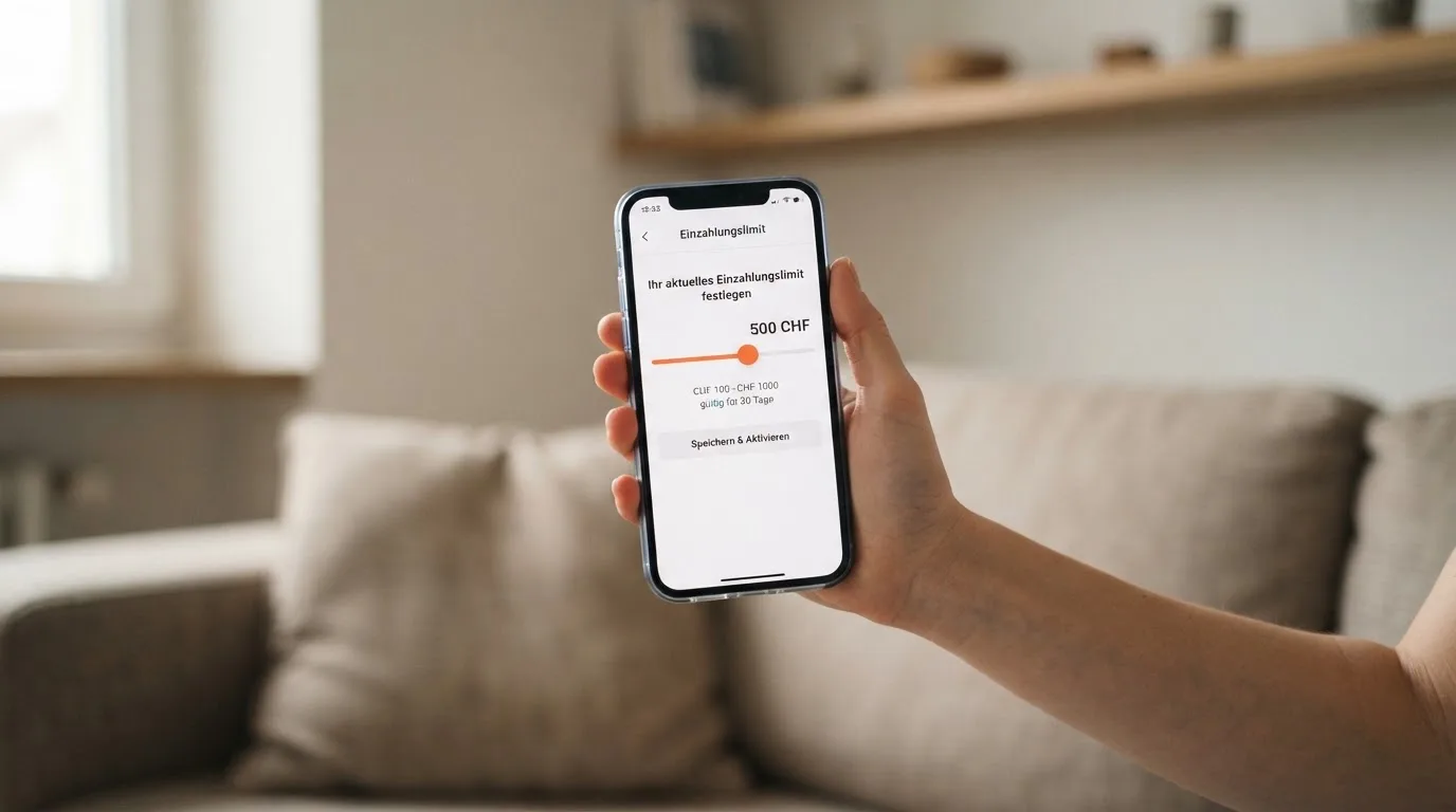 Hand hält ein Smartphone mit einem Formular zur Einzahlungsgrenze, ruhige Stimmung — freie 90 tage qualifikationszeitraum casino